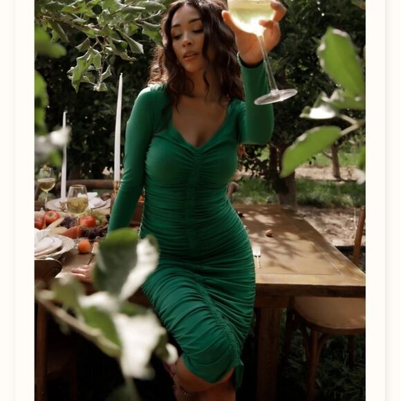 Rachel Parcell Amazon Green Ruched Midi Dress Size XS - Picture 1 of 12